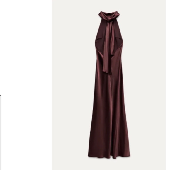 ZARA WOMAN NWT FW24 WINE SATIN EFFECT HALTER NECK LONG DRESS - Picture 6 of 10